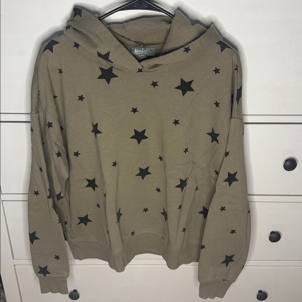 Marled Olive Green Hoodie with Black Star Design